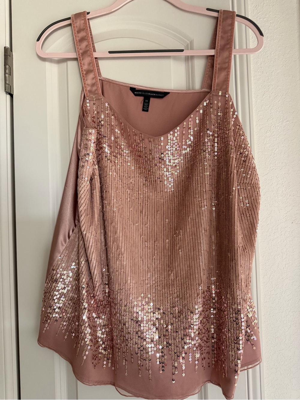 White House Black Market Rose Gold Sequin Tank Top 1X